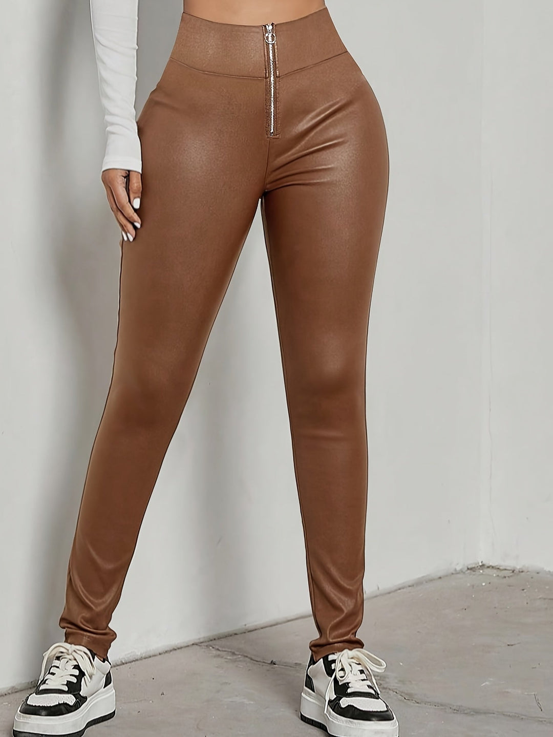 Levoire | Pantalon En Simili Cuir À Taille Haute Avec Doublure Chaude Marron chocolat