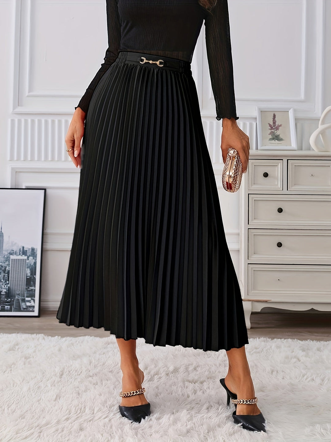 Levoire | Jupe Haute Taille Durable Avec Détails En Chaîne Noir