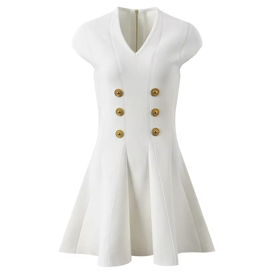 Levoire | Robe Midi Élégante Avec Des Boutons Dorés