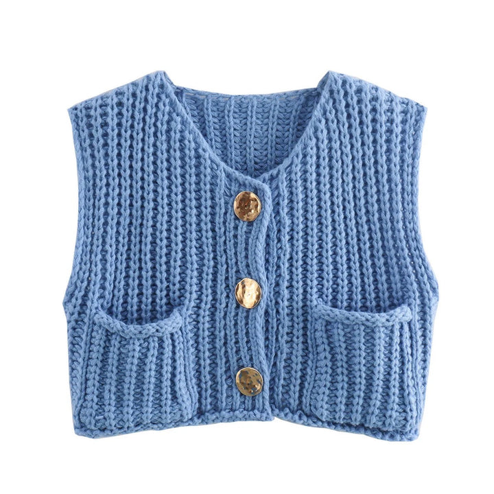 Levoire | Gilet En Maille Avec Poches Et Boutons Dorés Bleu ciel