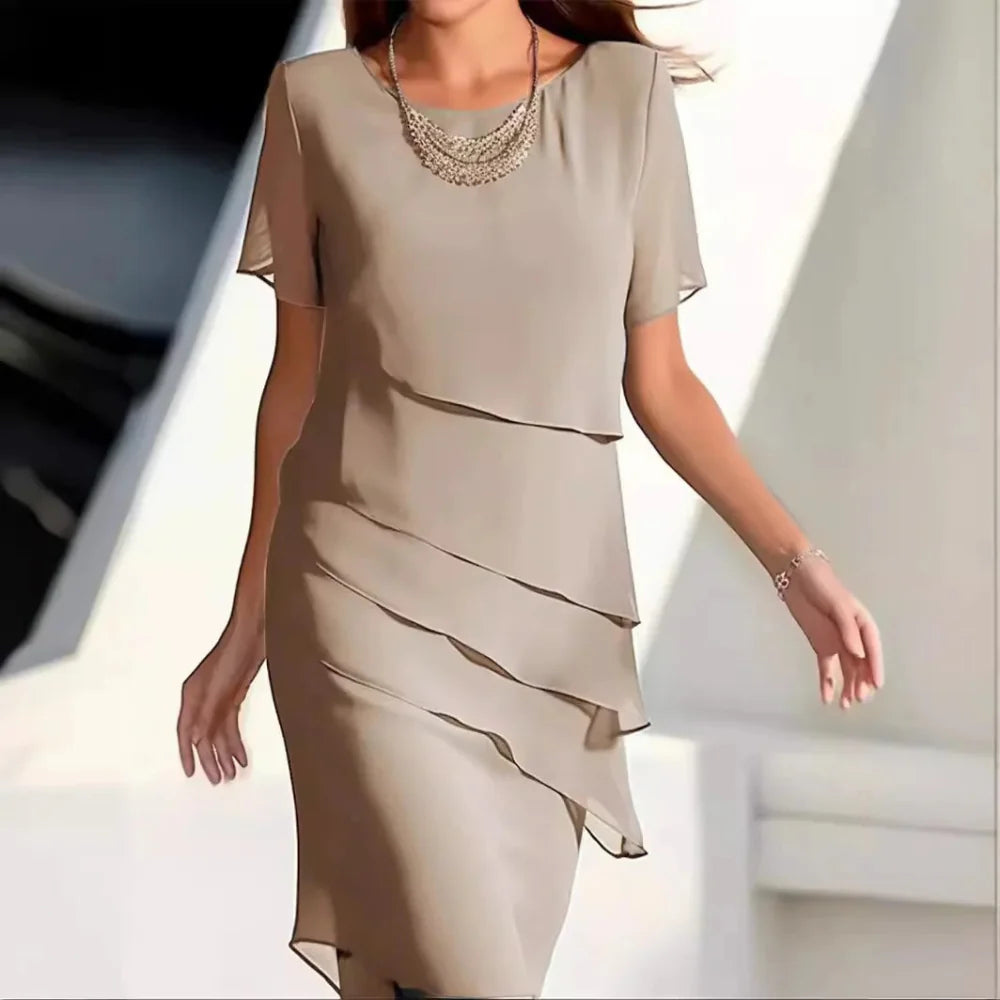 Levoire | Robe Midi Chiffon de Luxe pour Femmes Design Élégant Chameau