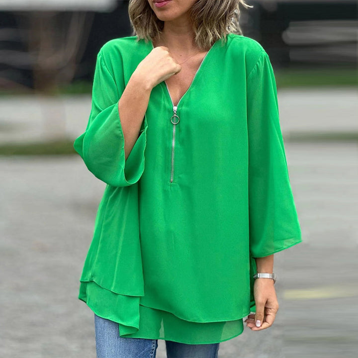Levoire | Décolleté V Chemise Zippée Fluide Vert foncé (Presque épuisé)