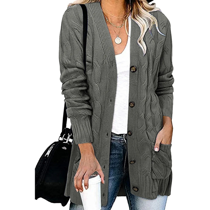 Levoire | Gilet femme avec motif torsadé, boutonnage et coupe longue Gris foncé