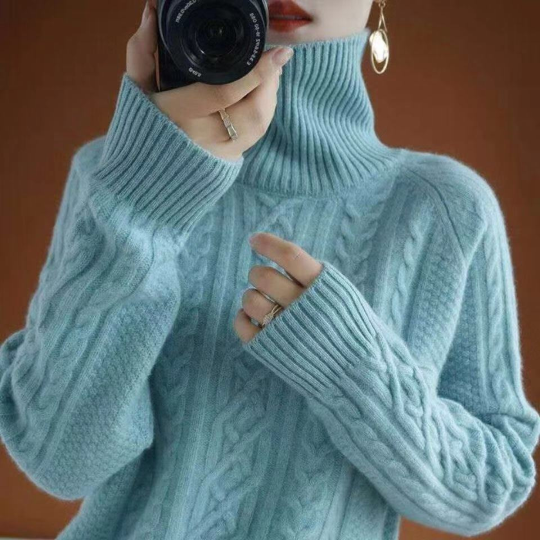 Levoire | Pull en tricot pour femmes col roulé chaud Bleu Taille unique