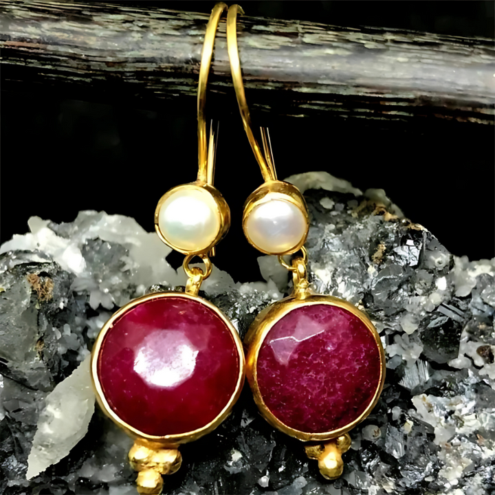 Levoire | Boucles D'Oreilles Suspendues Avec Pierre Rouge Or 1 cm