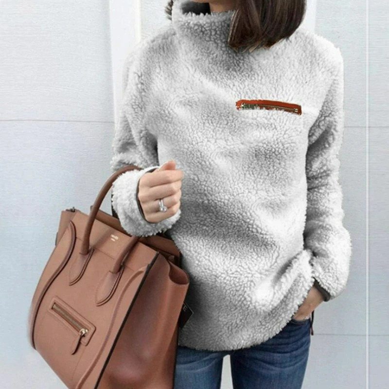 Levoire | Chemise à col pour femmes en polaire, chaude et confortable Gris clair