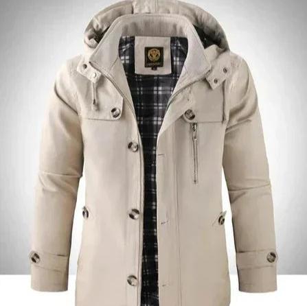 Levoire | Manches longues Plusieurs poches Veste à capuche Boutonnée Beige