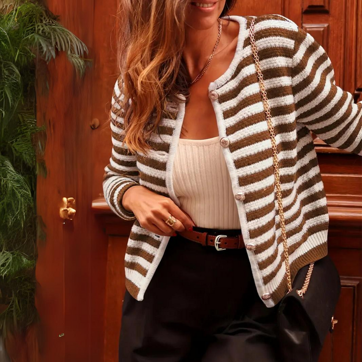Levoire | Pull Féminin Rayé Élégant Khaki