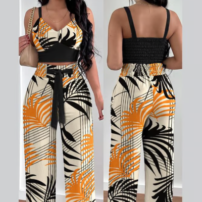 Levoire | Imprim Suspendre Pantalons 2 Pice Ensemble Orange