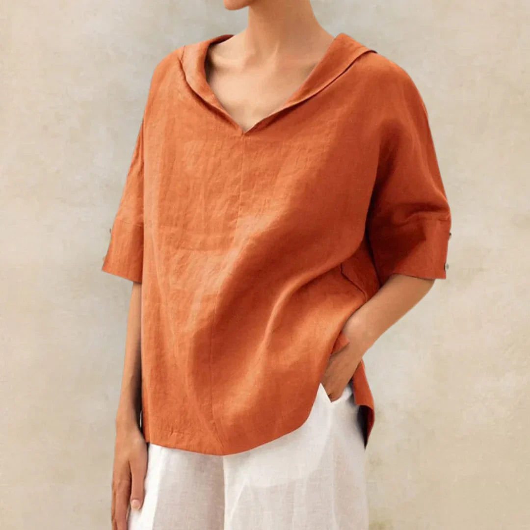 Levoire | Blouse Décontractée Aérienne Avec Décolleté En V Orange