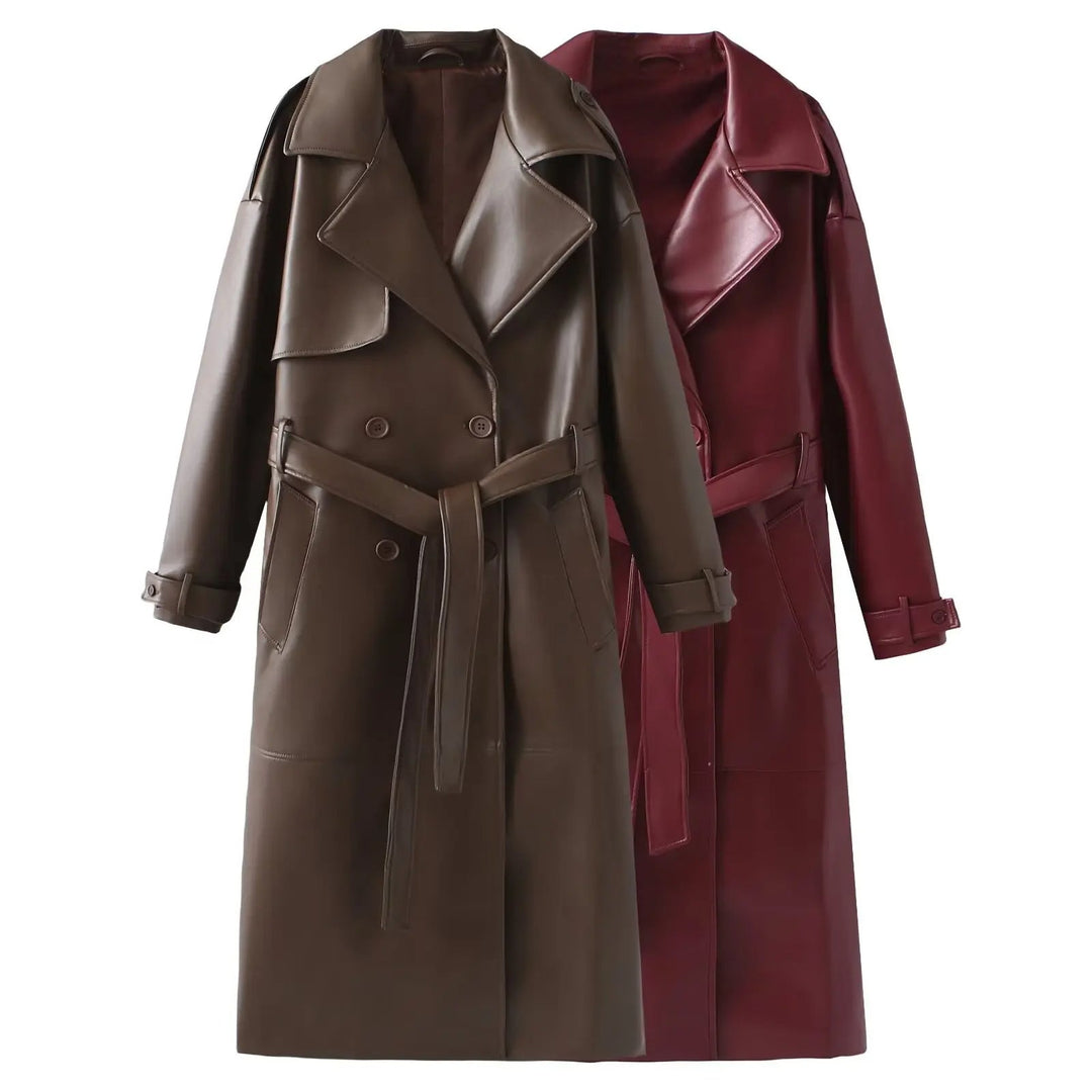 Levoire | Bordeaux-Rouge Manteau En Simili Cuir Pour Femmes