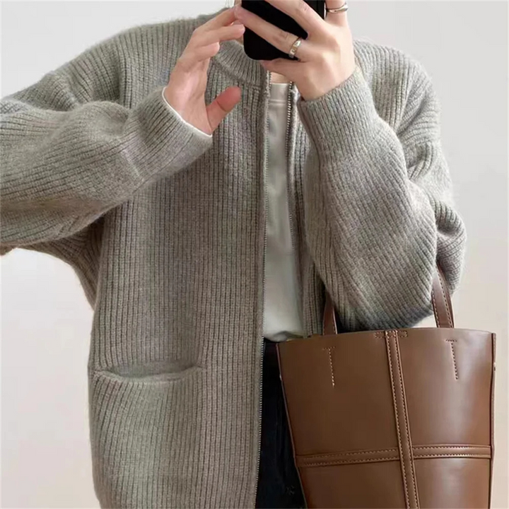 Levoire | Veste femme à fermeture éclair sportive avec poches tricotées Gris