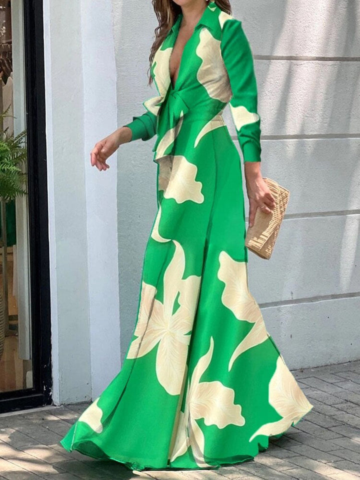 Levoire | Robe Élégante Pour Femmes Pour Occasions Spéciales Fleurs vertes