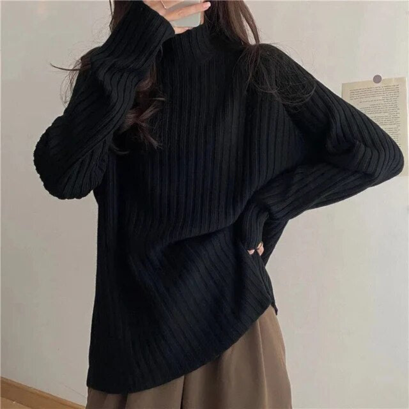 Levoire | Pull Avec Col Haut Pour Femmes Long Noir