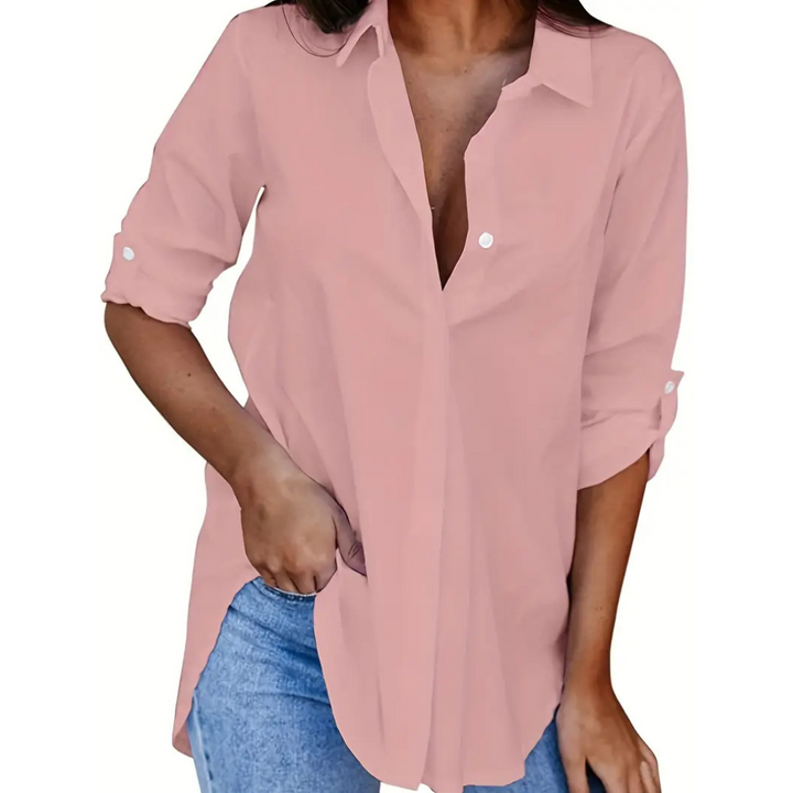 Levoire | Blouse grande taille à patte de boutonnage à manches longues Rose foncé