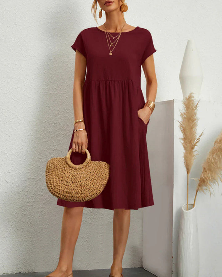 Levoire | Robe Midi À Encolure Ronde Et Poches Vin rouge