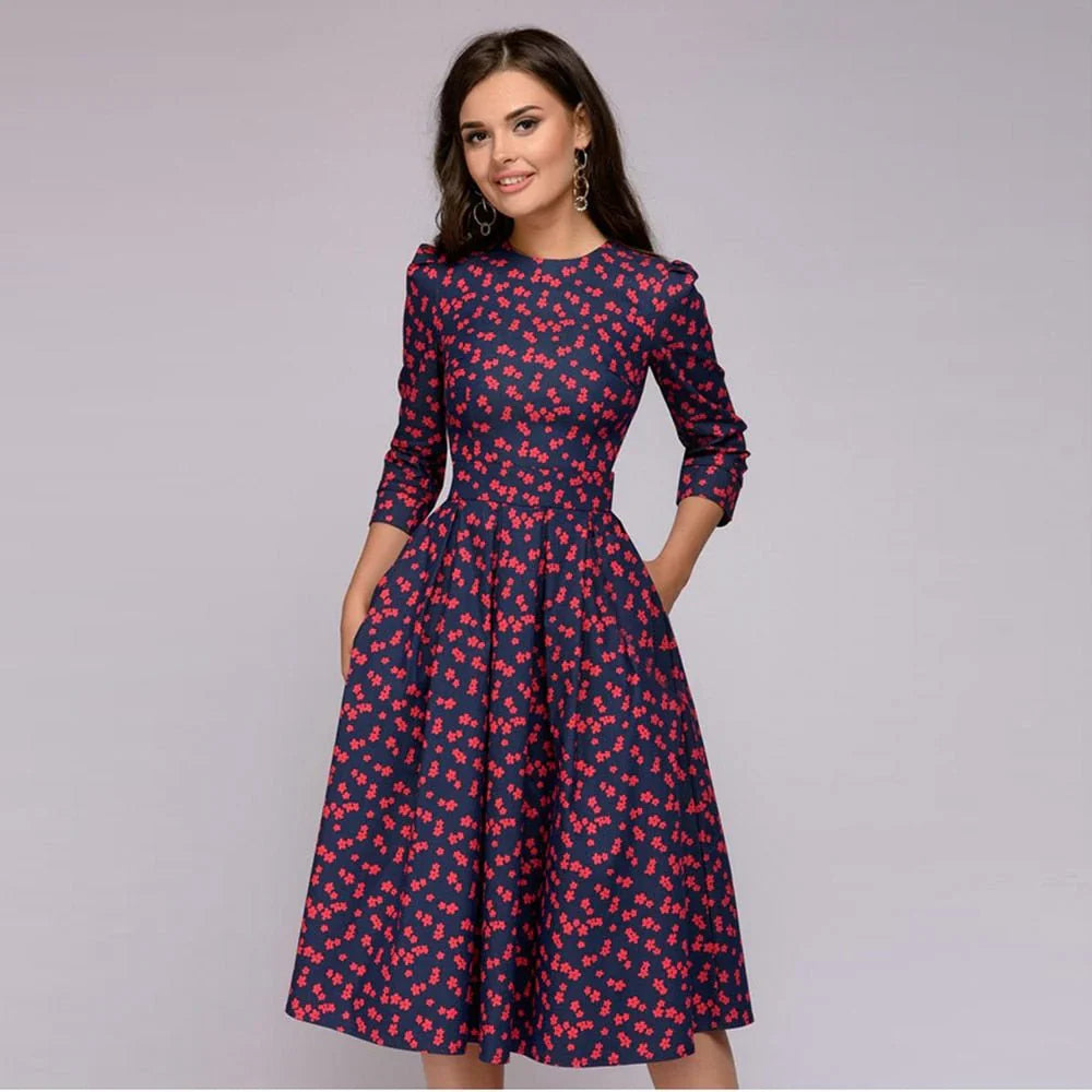 Levoire | Robe Midi Avec Jupe Évasée Et Imprimé Floral Pour Un Look Féminin Rot-2
