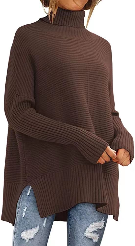 Levoire | Grande Taille Pull À Col Roulé Pour Femmes Tunique D'Automne Confortable Avec Des Manches Larges Braun