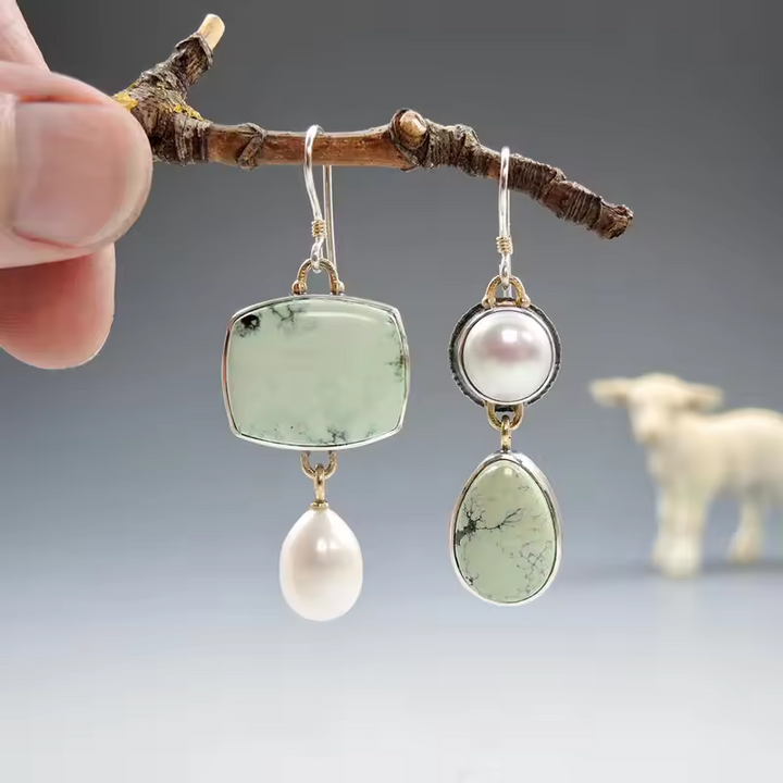 Levoire | Boucles D'Oreilles Avec Perles Vertes Et Blanches Vert 5 cm