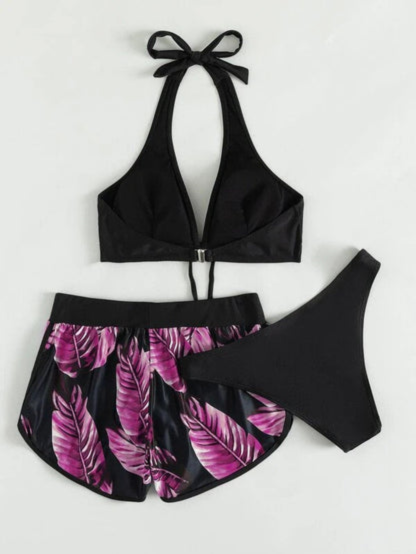 Levoire | Ensemble de bikini et short pour femmes, tenue d'été, ensemble de plage Lilas