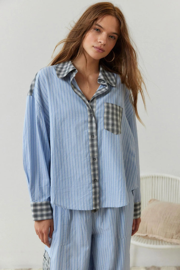 Levoire | Ensemble De Pyjama Femme En Deux Pièces Avec Motif Carreaux Bleu