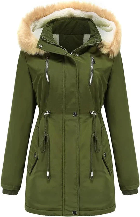 Levoire | Manteau Long Capuche Fausse Fourrure Vert olive foncé