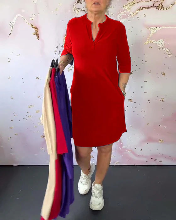 Levoire | Robe Midi Unie Avec Décolleté En V Rot