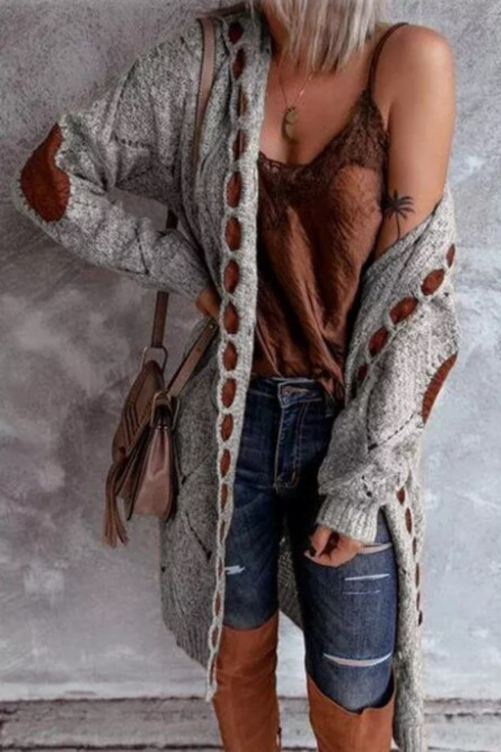 Levoire | Femmes Sweatshirt Long à Capuche Look Cardigan Rétro Gris