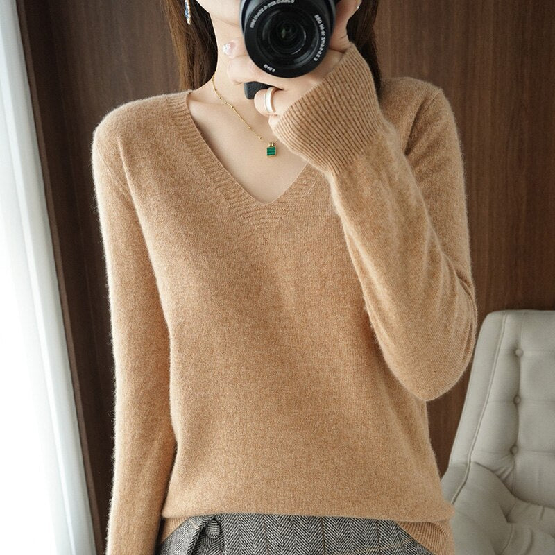 Levoire | Pull Chaud Pour Femmes - Col en V Café