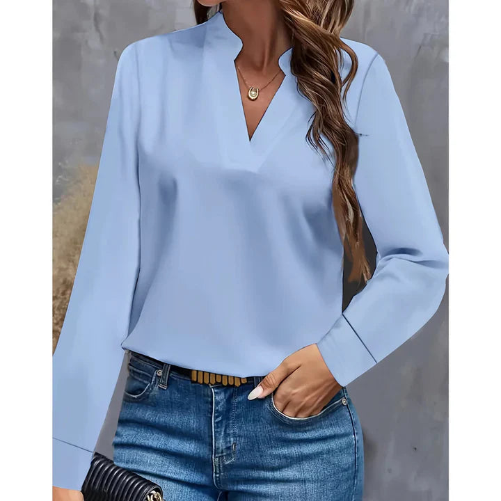 Levoire | Blouse à col en V à manches longues Confortable Bleu clair