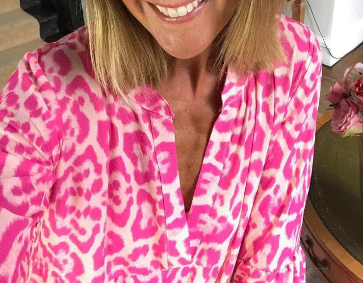 Levoire | Robe Maxi Rose Élégante Avec Motif Léopard