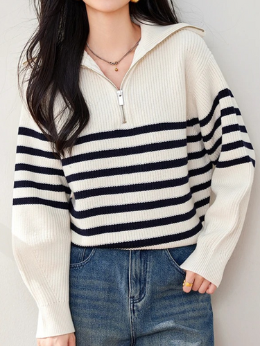 Levoire | Pull femme Pull zippé Pull rayé Ajustement confortable Pull zippé pour femmes