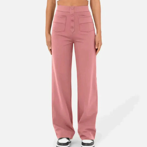 Levoire | Femmes Pantalon Décontracté Taille Haute Et Jambes Droites Tendance Pour Femmes Rosa