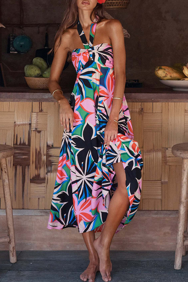 Levoire | Robe dos nu à imprimé floral bohème Rouge Noir