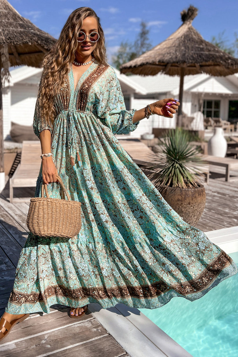 Levoire | Robe En Style Boho Avec Motif Floral, Lacets Et Dos Ouvert