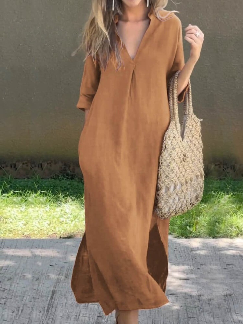 Levoire | Robe Midi Femme Tissu Fluide Robe Femme Khaki