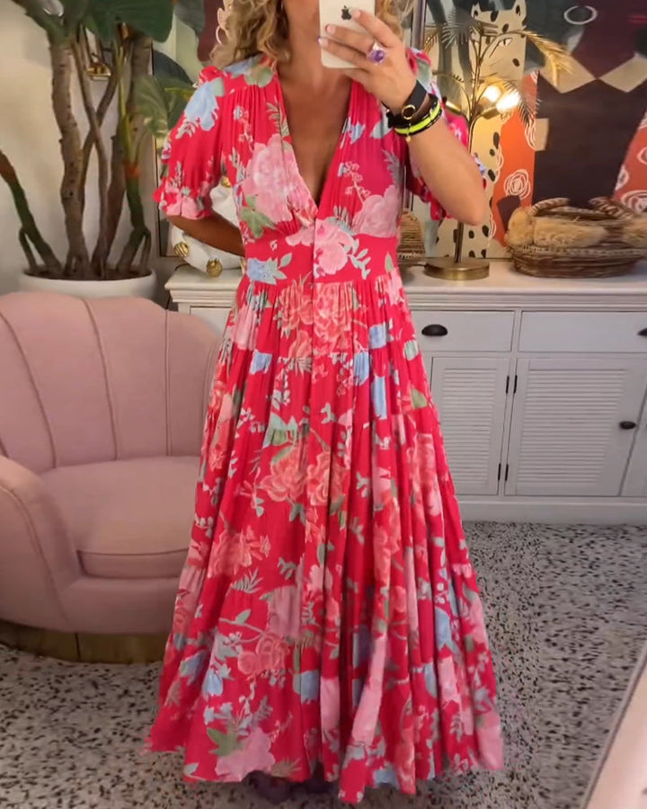 Levoire | Robe à col en V avec motif floral Rot