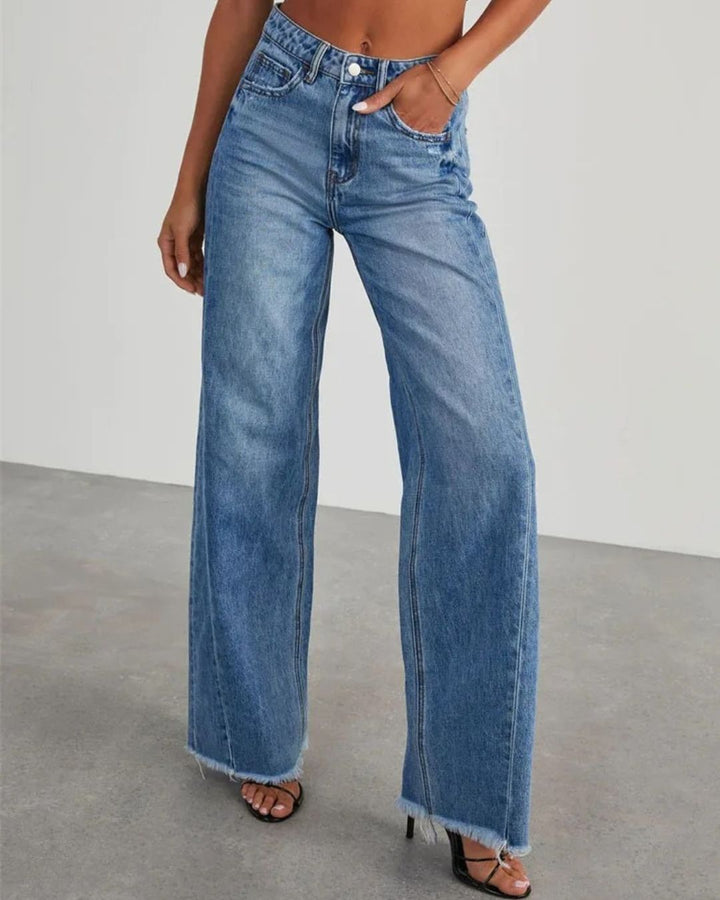 Levoire | Pantalon taille haute en jean pour femme - Bleu