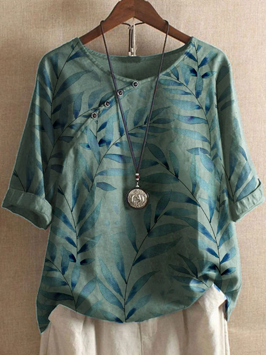 Levoire | T-shirts décontractés en coton et lin, imprimés de fleurs d'été et boutonnés