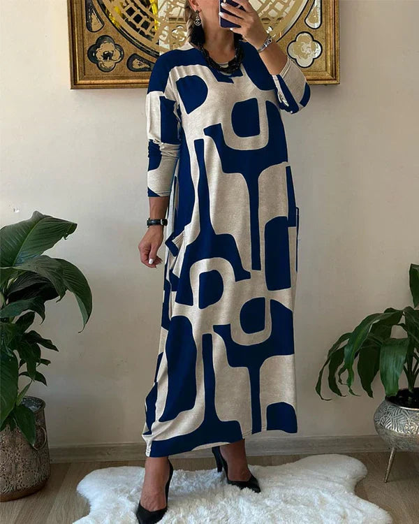 Levoire | Robe À Manches Longues Avec Imprimé Bleu