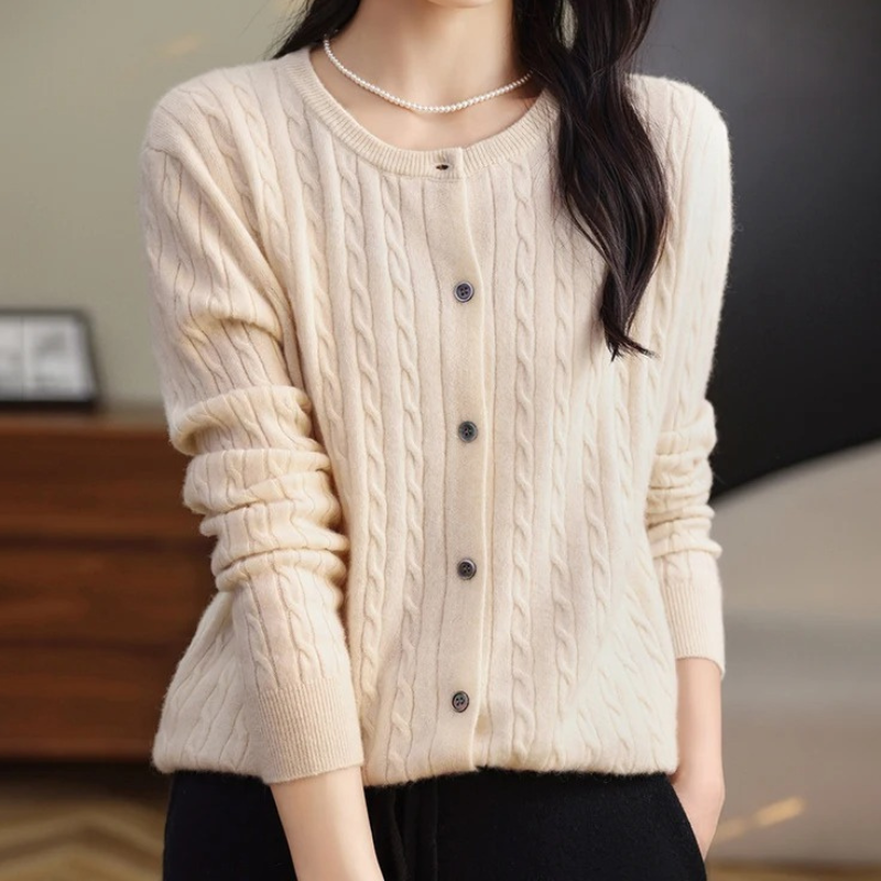 Levoire | Gilet pour femmes avec motif en câble et boutons Beige