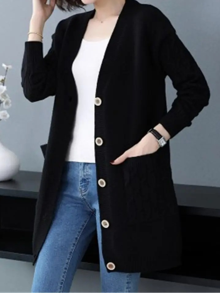 Levoire | Pull-over Femme à Boutons et Coupe Longue Noir