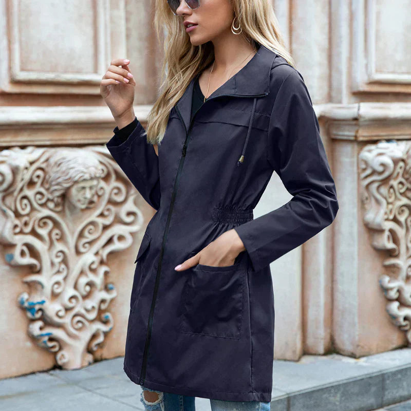 Levoire | Veste De Pluie Légère Longue Avec Capuche Pour Femmes Bleu foncé