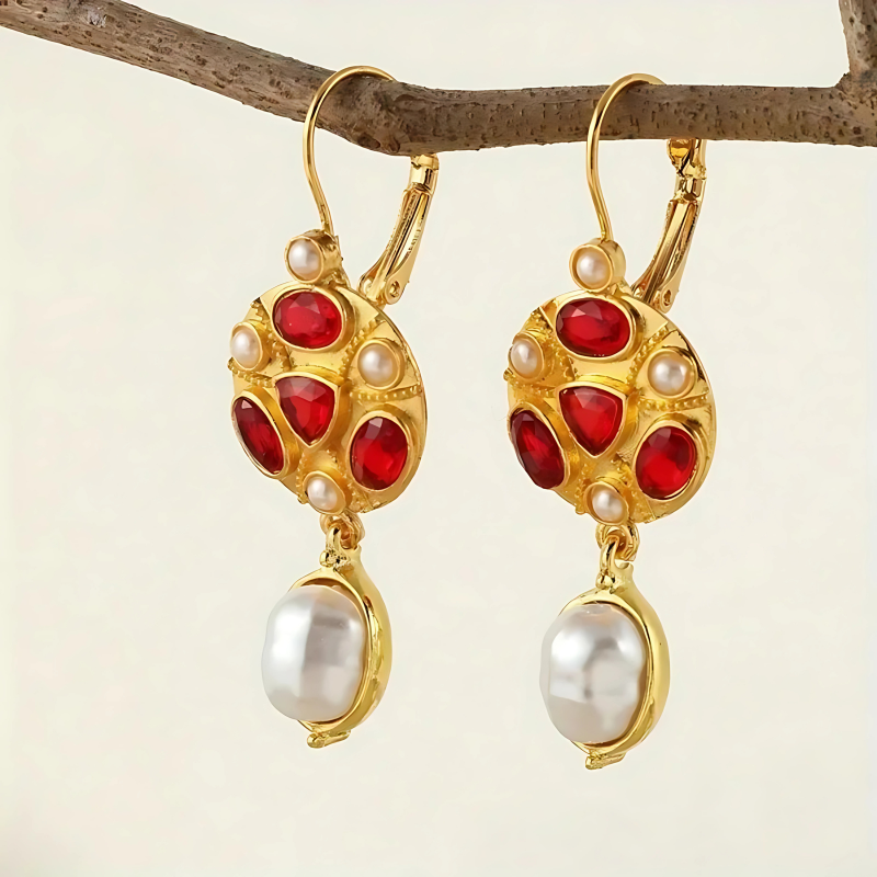 Levoire | Décorations En Pierres Précieuses Rouges Boucles D'Oreilles Dorées En Forme De Goutte
