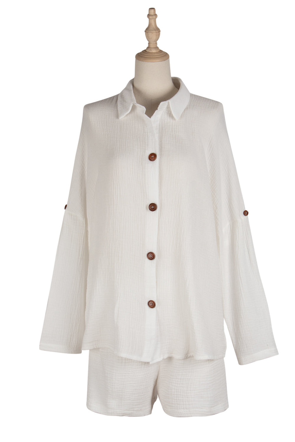 Levoire | Manches longues Short en coton-lin blanc Ensemble de loisirs