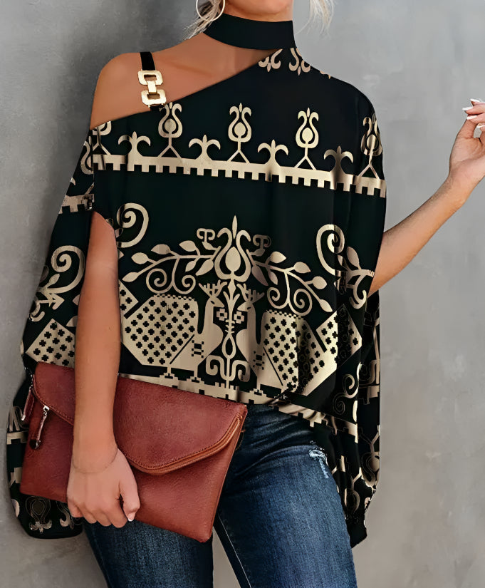 Levoire | Blouse À Manches Courtes Sans Épaules Colorée Noir