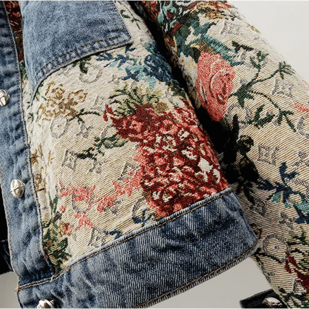 Levoire | Veste En Denim À Fleurs Peintes À La Main Fleurs & Coton Bio