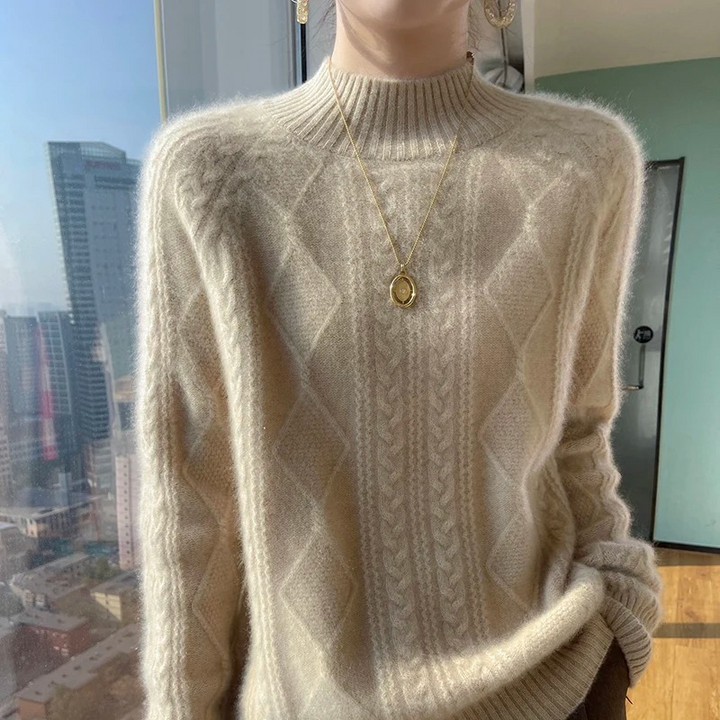 Levoire | Veste en cachemire pour femmes, design tricoté avec col haut, doux et élégant Beige