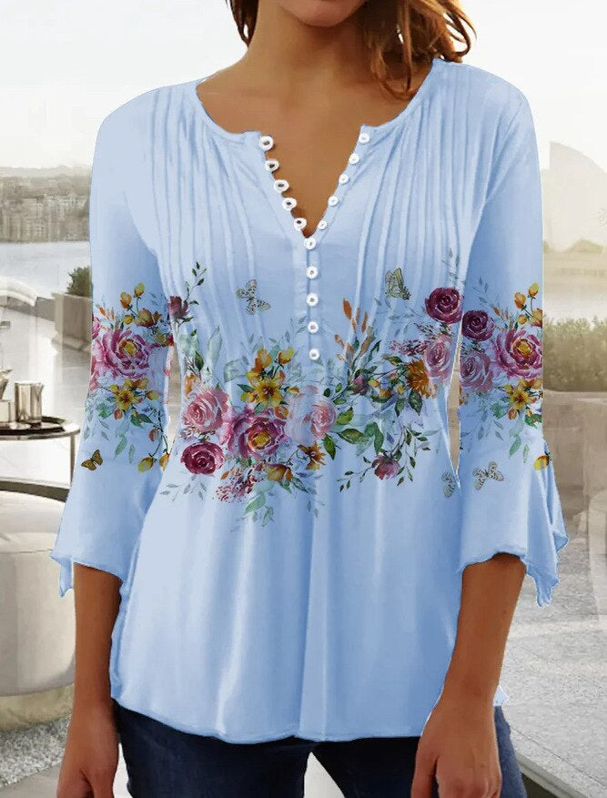 Levoire | Blouse À Motif Floral Pour Femmes Bleu clair