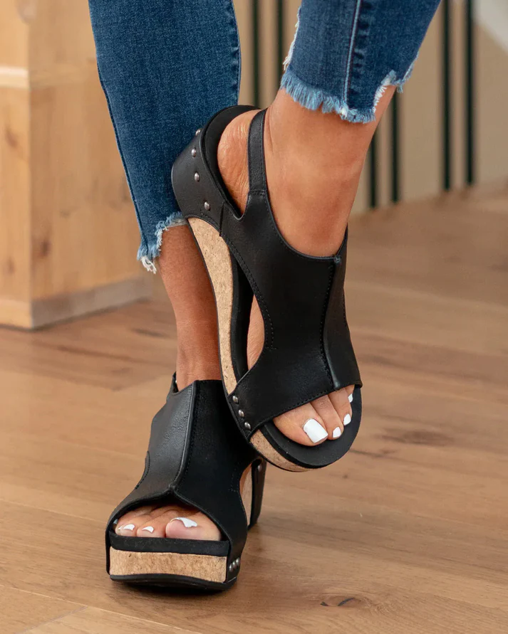 Levoire | Sandales Pour Femmes Tendance Avec Talon Compensé Et Semelle Ergonomique Noir
